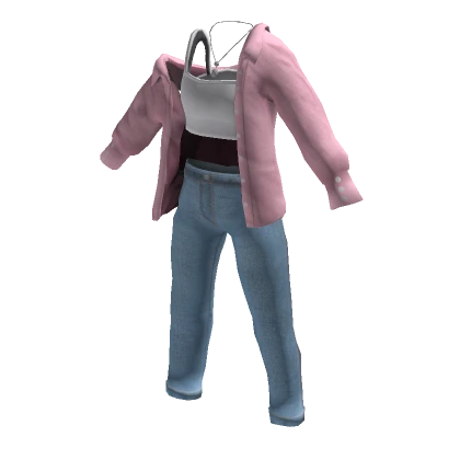 Off Shoulder Y2K Crop w/ Jeans Outfit - Pink