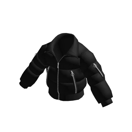Half Zipped Winter Puffer Jacket - Black