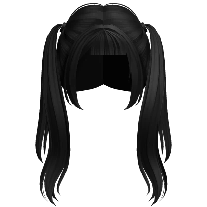 Cute Flowy Anime Pigtails w/ Bangs (Black)