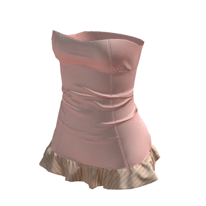 ☆ Chic Pink Mini Dress Beige Frills