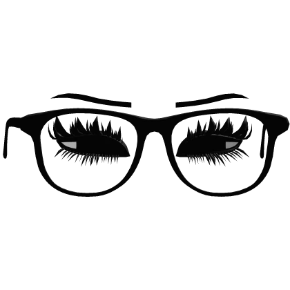 Black glasses with eyelashes + eyes