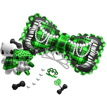 kitty plush charm gyaru lime green scene bow tiara