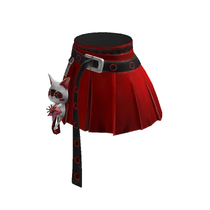 Red Pleated Skirt w/ Oversized Belt & Cat ACCY