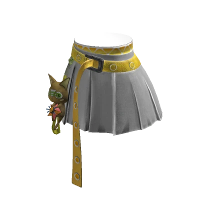 White Pleated Skirt w/ Oversized Belt & Cat ACCY