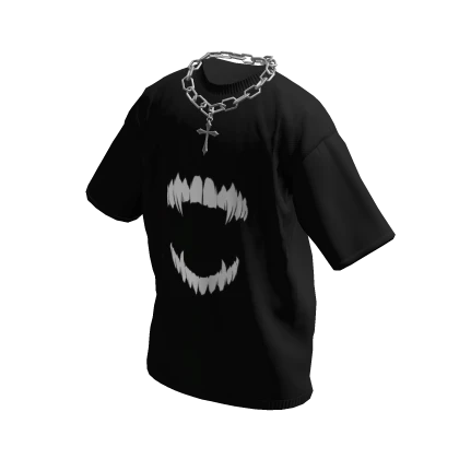 Black T-Shirt w/ Silver Cross Chain