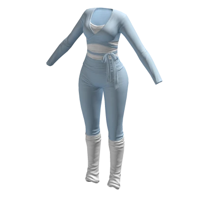 Yoga Outfit Blue Gym Pilates Set Tight Top Pants