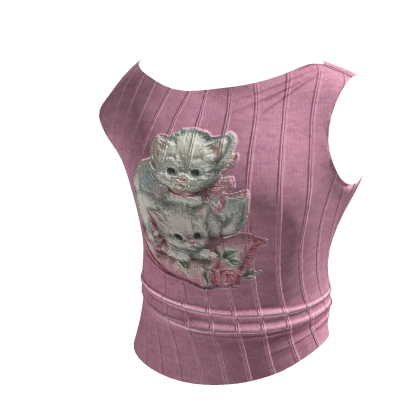 Y2K Tight TankTop w Vintage Cat Print in Pink