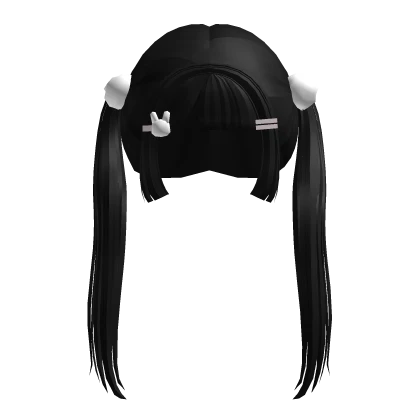 ♡ : cute black bunny pom pom pigtails