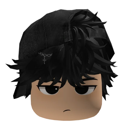 Black Hair With Black denim Cap and face