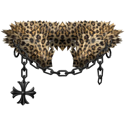 Leopard Chained Chrome Pendant Neck Fur