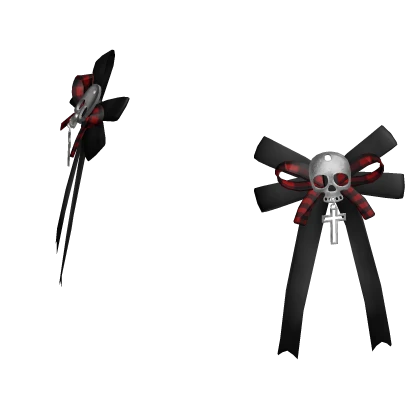 gothic emo red plaid skull cross side bows vkei