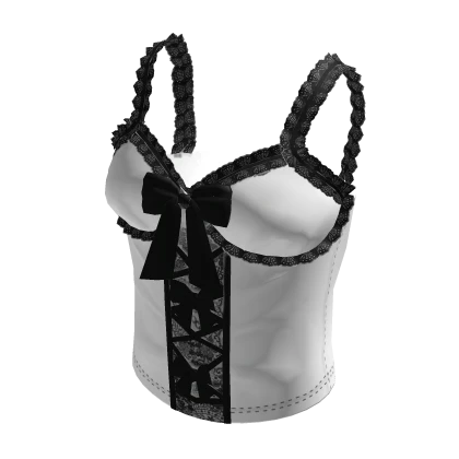 Cute White and Black Lace Bow Tank Top