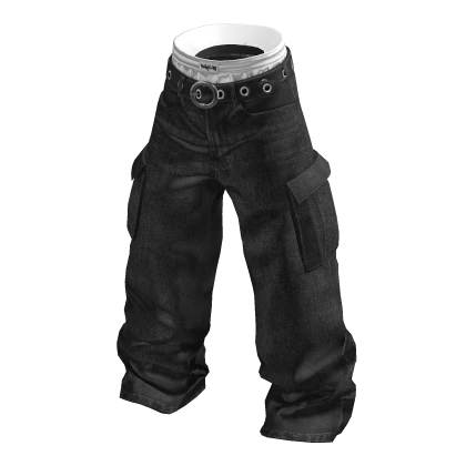 💗Y2K LAYERED DENIM CARGO PANTS_BLACK