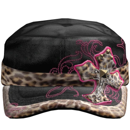 Black 2000s Luxury Cross Cap Cheetah Mcbling Gyaru