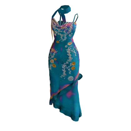 ʚ♡ɞ Vintage Floral Blue Ruffle Maxi Dress