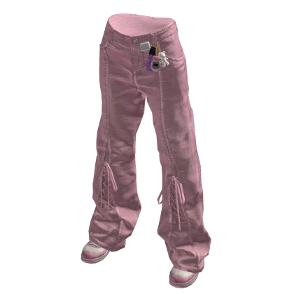 Pink Baggy Cargo Pants with Keychain 🫐