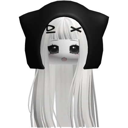 moe emo grunge hair w kitty face and hat white
