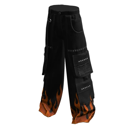 Black & Orange Flames Y2K Cargo Pants
