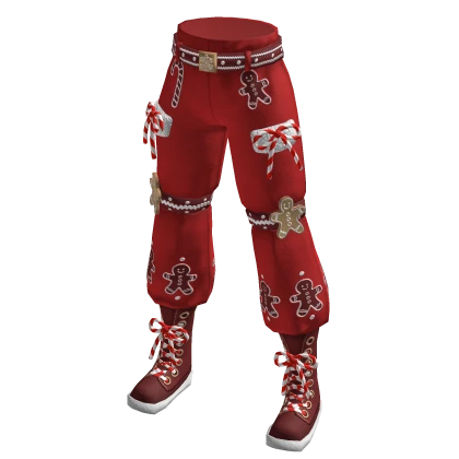 Christmas Gingerbread Pants with Boots - Red