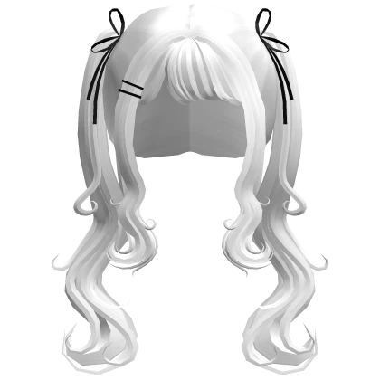 Long Swirly Pigtails w/ Ribbons (White)
