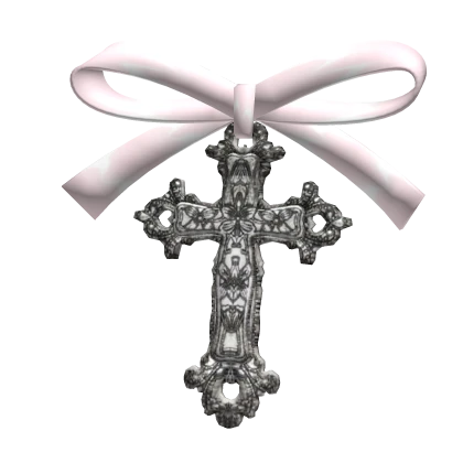 Cutesy Pink Ribbon Hair Bow w/ Cross