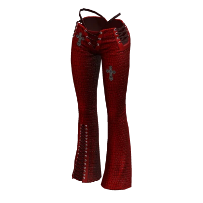 Red Leather Pants Flared Emo Goth Chic Crosses