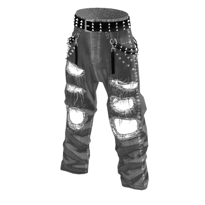 Baggy Ripped Grunge Y2K Studded Belt Jeans Grey