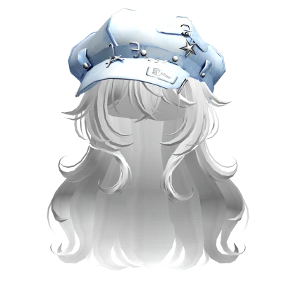 White Cute Anime Girl Hair w/ Y2K Punk Cap