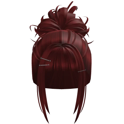 Messy Anime Bun With Hair Clips (Red)