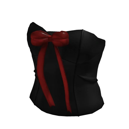 Black Classic Corset Top With Red Bow Ribbon