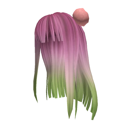 Pop Star Two-Tone Pink & Green Bangs w/ Pom Poms  