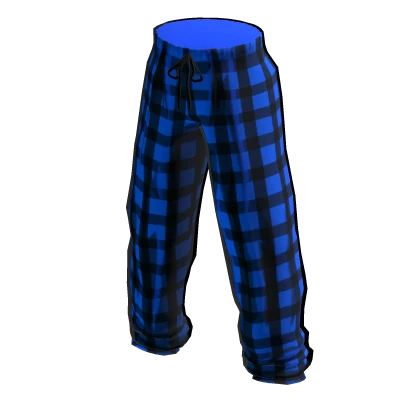 Cartoony Outline Blue & Black Plaid Pajama Pants