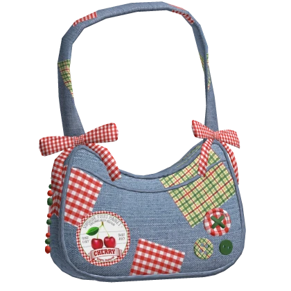 cherry denim bag w/ patched plaid bow igari mori 