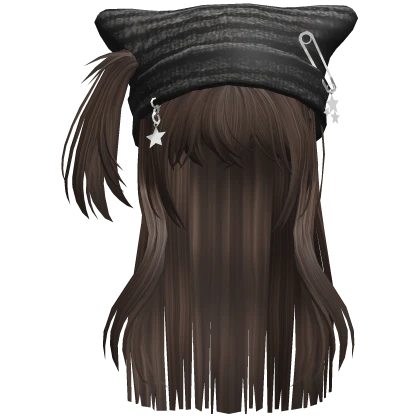 Brown - Cute Preppy Pigtail w/ Y2K Cat Beanie