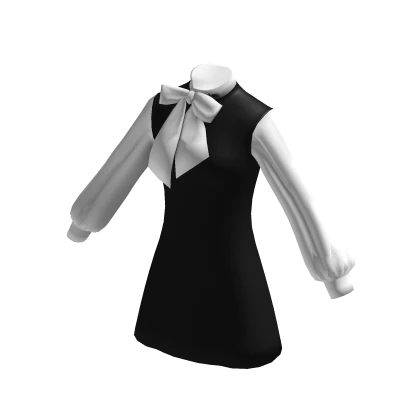 Black Knitted Dress With Classy White Bow Collar