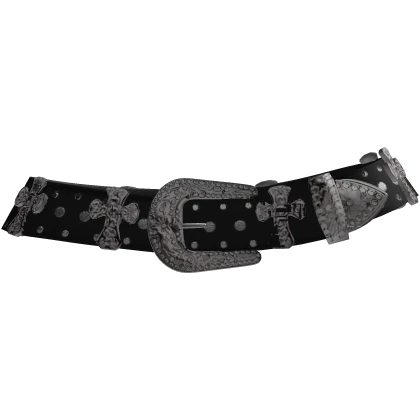 (Blush Fashion) Black Studded Belt With Crosses