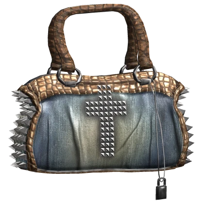 2000s Y2K Denim Designer Brown McBling Print Bag 