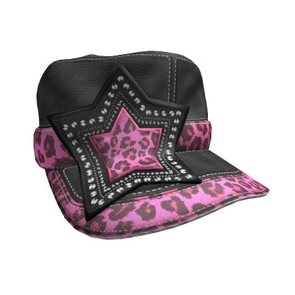 Pink Leopard Print Star Cap Black 2000s Y2K Gyaru