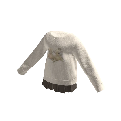 🍀Off Shoulder Kitty Sweater w Skirt (Brown)