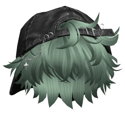 Green Messy Anime Boy Hair w/ Y2K Distressed Hat