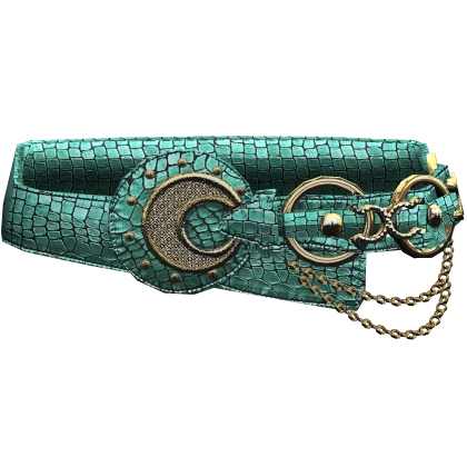 Teal Leather Belt Gold Rhinestones Chain Y2K 2000s