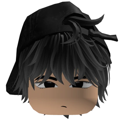 Blackish Messy Emo Hair w Y2K Cap Cute Boy Face