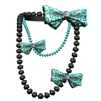 Scene Black Layered Pearls Teal Leopard Bows Y2K