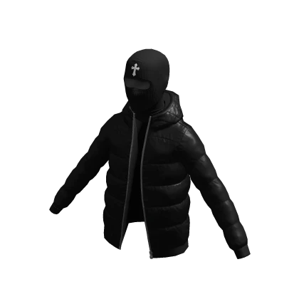 Black Puffer Jacket w/ Cross Balaclava