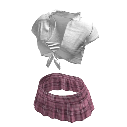 ☆ 2000s School Girl Outfit in White & Pink Plaid