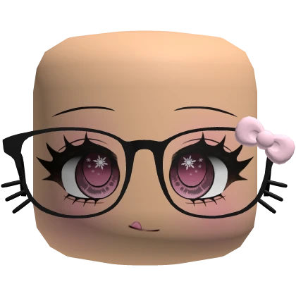 Cute Anime Face W Kitty Bow glasses