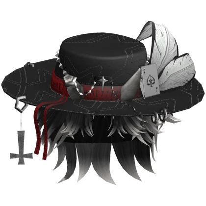 Messy MIddle Hair w/ Wide Brim Hat Feather - B/W