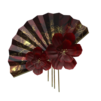 Traditional floral fan - red/gold