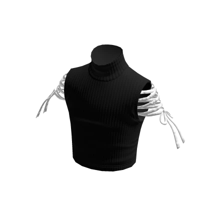 High Neck Tank Top with Laces -  Black White