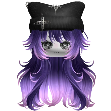 Messy Anime Hair W/ Y2K Beanie & Face (Galaxy)